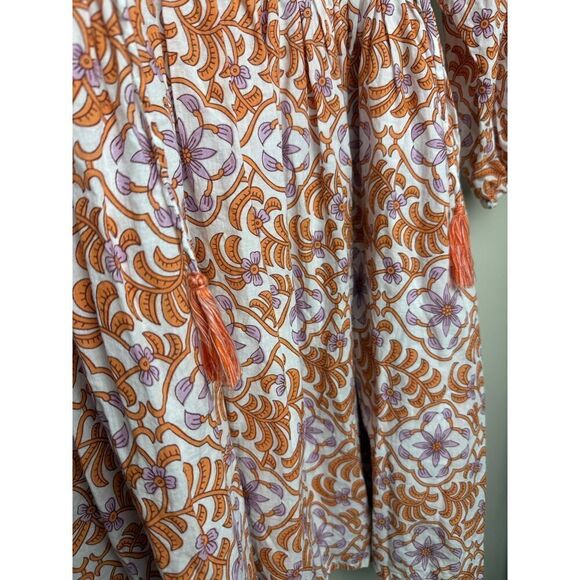 Grace Holiday Orange Purple Cotton Tassel Mini Dress Sz. XS - Picture 4 of 6